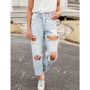 KanCan Paperbag Waist Jeans Mom Jeans Size 13 (30x28) Light Wash Distressed NEW